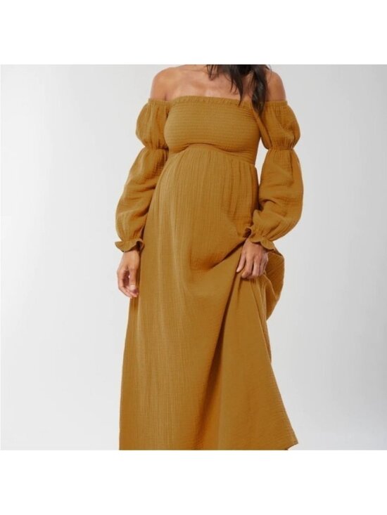 Ingrid & Isabel Dresses & Skirts - Ingrid+Isabel The Dream Maternity Midi Dress Brown Gold Size M Medium